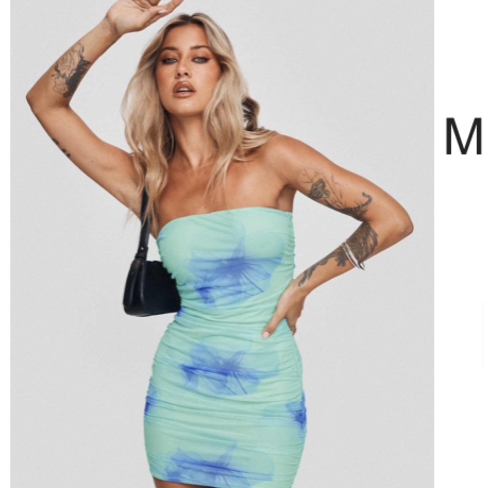 Princess Polly Strapless Micah Mini Dress Blue Floral